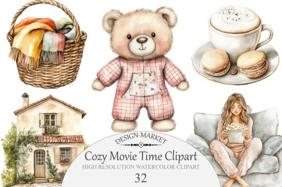 Download Watercolor Cozy Movie Time Clipart - Time Collection