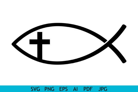 Download Christian Fish Cross Line Symbol - Symbol Collection