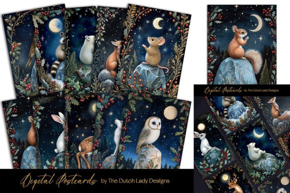 Download Holly &amp; Berry Christmas Animals Card Set - Holly Collection