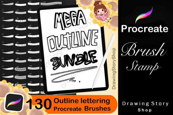 Download 130 Procreate Outline Lettering Brushes - Letter Collection