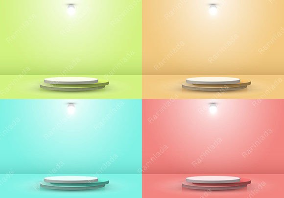 Download Set of 3D Podium with Circle Light Lamp - Light lamp Collection