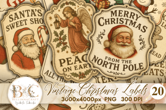 Download Vintage Christmas Labels Clipart PNG - Label Collection
