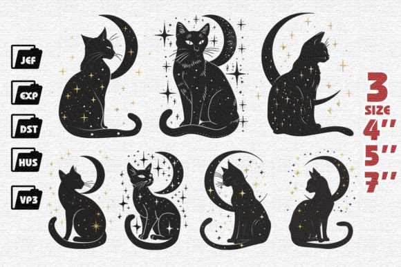 Download Set of 7 Mysterious Cat Embroidery - Mysterious Collection