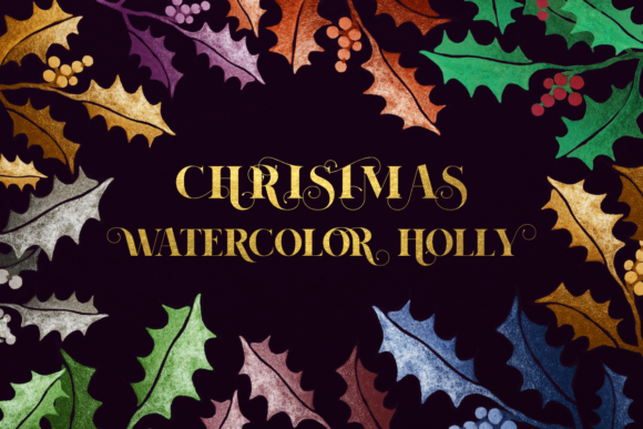 Download Glitter Watercolor Christmas Frame Holly - Premium Resources